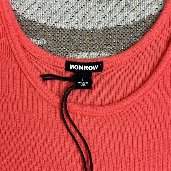 Monrow Supimafine Rib Scoop Neck Tank Fitted Sleeveless Tank Top size large - Picture 2 of 9